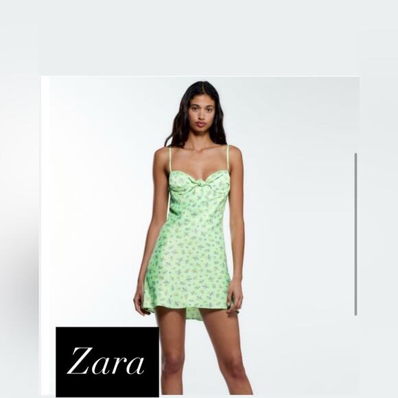 Zara Floral Green Slip Dress Size Small NWOT - Picture 1 of 9